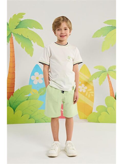 Minycenter Erkek Çocuk Palmiye Desenli Tişört 2-6 Yaş Beyaz
