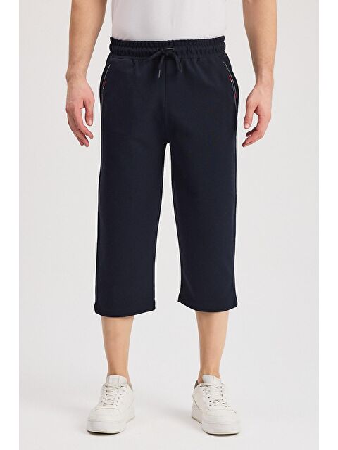 Mmetalic Erkek Yanları Cepli Lacivert Bermuda Diz Altı Kapri Beli Ayarlanabilir Lastikli Uzun Şort MTLCE108 - S000363300-21164