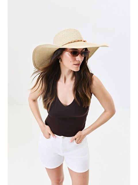 C&City Geniş Kenar Hasır Plaj Şapkası Y25730-12 Bej - S000382710-19928