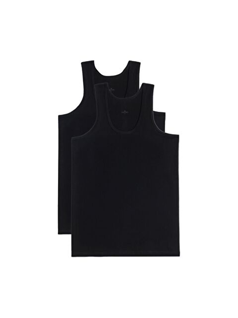 TUDORS 2 Adet Compact Penye Siyah Erkek Atlet Pamuklu Standart Fit Normal Kesim 2'Li Paket - S000518764-19351