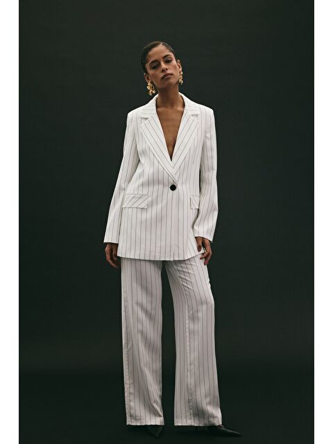 SATEEN Rina Çizgili Pantolon - Ekru - S000503935-19965