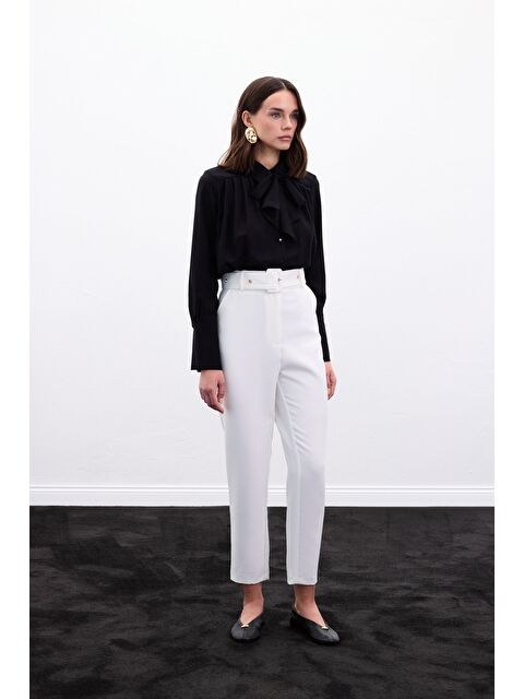 SATEEN Kemerli Pantolon - Ekru - S000499956-19965