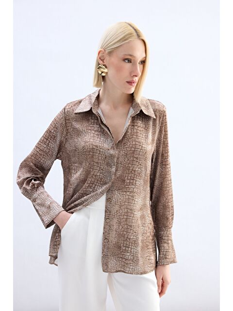 SATEEN Klasik Desenli Gömlek - Kahve - S000497803-19413