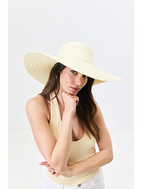 C&City Geniş Kenar Hasır Plaj Şapkası Y25730-16 Krem - S000382712-19966