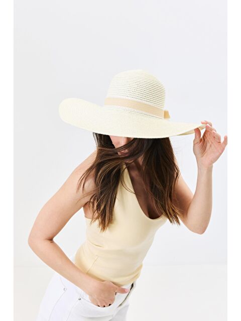 C&City Geniş Kenar Hasır Plaj Şapkası Y25730-04 Krem - S000382704-19966