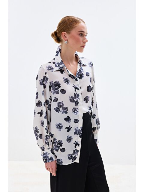 SATEEN Desenli Salaş Gömlek - Siyah - S000497798-19351