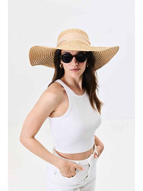C&City Geniş Kenar Hasır Plaj Şapkası Y25730-16 Vizon - S000382712-26429