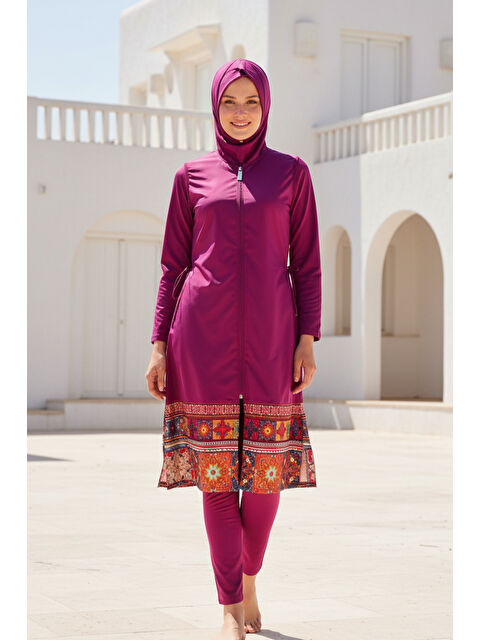 Marina Tam Kapalı Tesettür Mayo Mürdüm 1982 - S000500026-20036