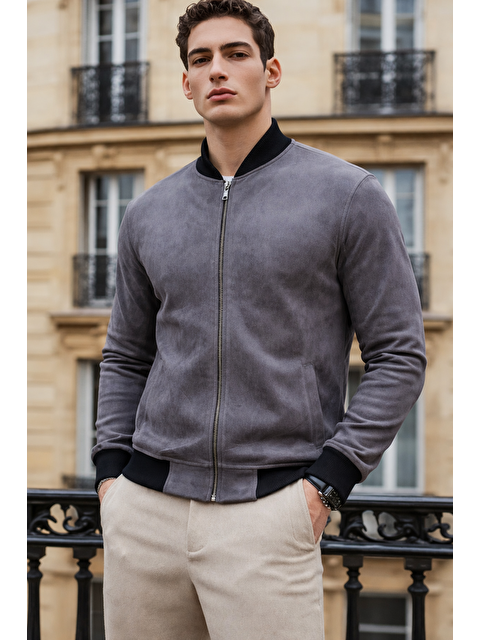 Comstar Erkek Trend Dar Astarsız Nubuk Süet Füme Ceket