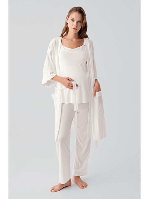 Artış Askılı Esnek Viskoz Hamile Sabahlık Pijama Takım 19307 - S000531597-19965