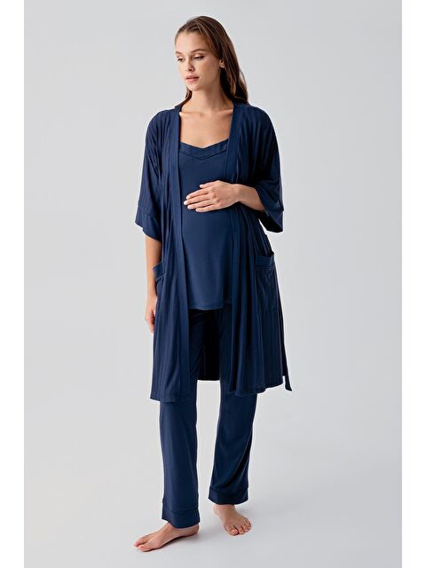 Artış Askılı Esnek Viskoz Hamile Sabahlık Pijama Takım 19307 - S000531597-21164