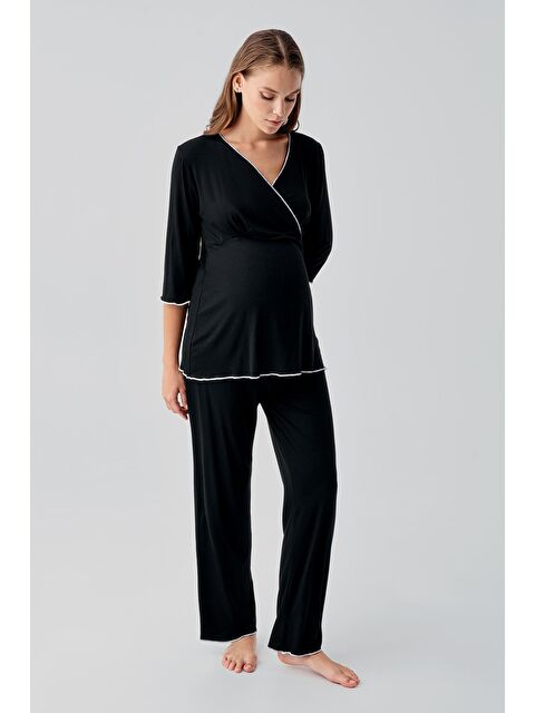 Artış Uzun Kollu Elastanlı Esnek Viskoz Soft Hamile Pijama Takım 19212 - S000531598-19351