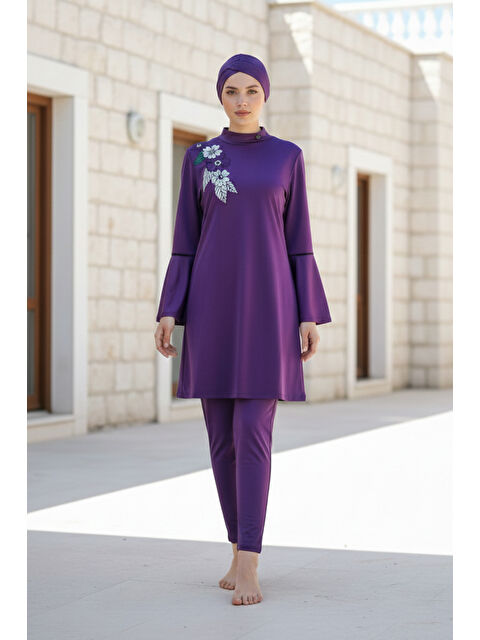 Marina Tam Kapalı Tesettür Mayo Mor M2008 - S000500021-20042