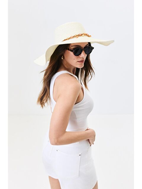 C&City Geniş Kenar Hasır Plaj Şapkası Y25730-12 Krem - S000382710-19966