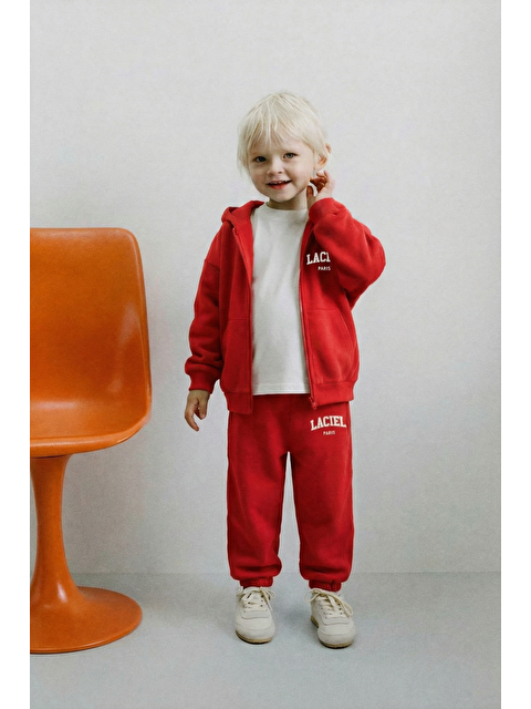 Magu Unisex Çocuk Pamuklu Kırmızı Fermuarlı Eşofman Takım - S000497804-20045