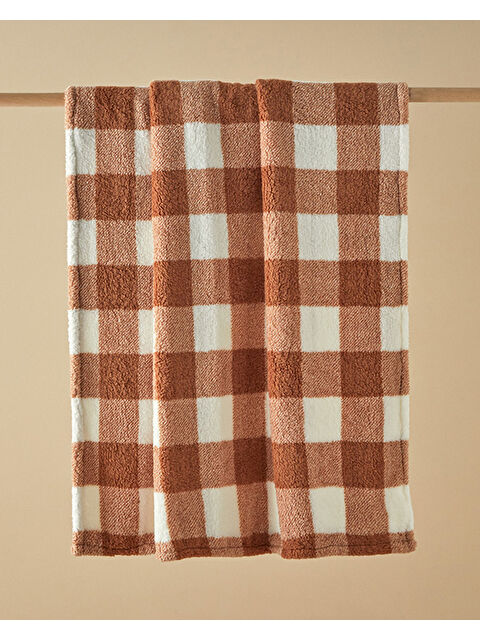 English Home Comfort Plaid Baskılı Sherpa Battaniye 120x170 cm Kahverengi - S000335981-19413