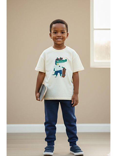 Monila Erkek Çocuk Pamuklu Timsah Baskılı T-Shirt Ve Eşofman Altı 2'Li Takım - S000514992-25636