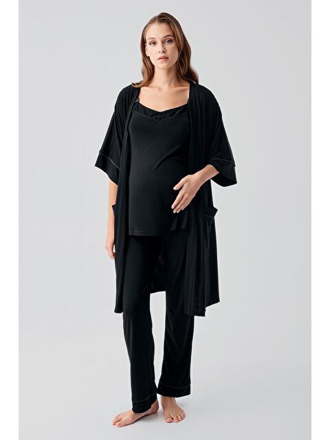 Artış Askılı Esnek Viskoz Hamile Sabahlık Pijama Takım 19307 - S000531597-19351