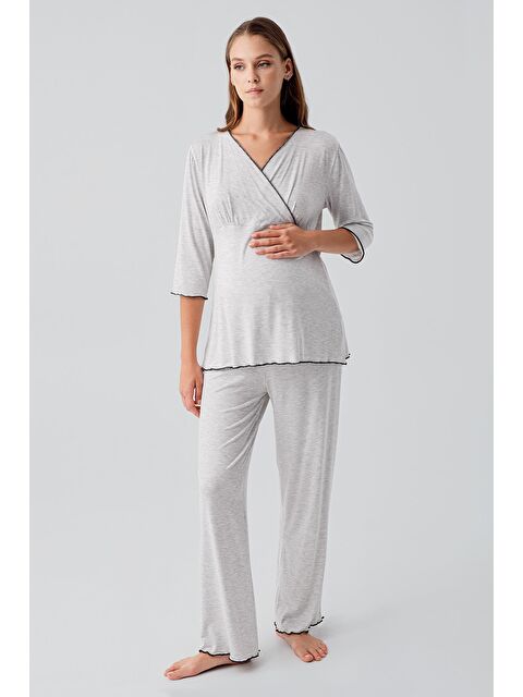 Artış Uzun Kollu Elastanlı Esnek Viskoz Soft Hamile Pijama Takım 19212 - S000531598-20600
