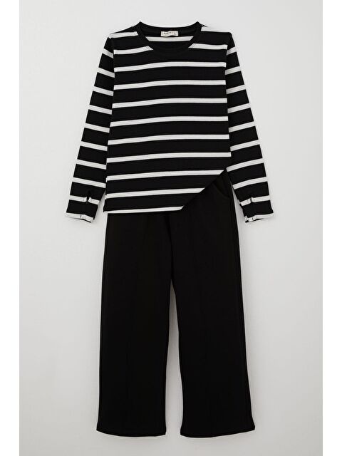 Breeze Kız Çocuk Pantolonlu Takım Parmak Geçmeli Arma Detaylı Siyah (8-14 Yaş) - S000493747-19351