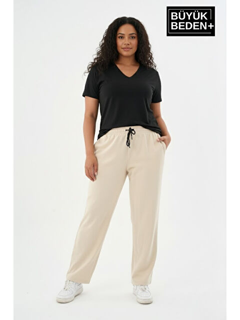 Süperlife Kadın Büyük Beden Rahat Kesim Lastikli Bel Paça Reçmeli Eşofman Altı SPR26EAK952 - S000482436-19928