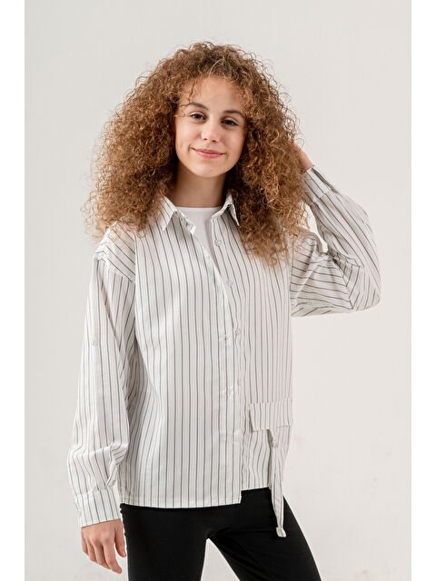 angelos Kız Çocuk Çizgi Desenli Cep Kemer Detaylı Terikoton Gömlek 269-3 - S000368965-20063