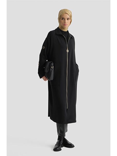 ARMİNE Fermuarlı Ferace Siyah - S000490821-19351
