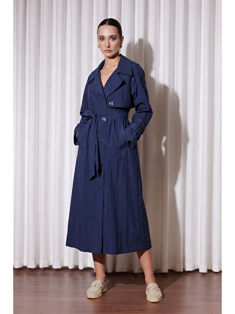 Remsa Missemramiss Mone Kuşak ve Astar Detaylı Trençkot 5348 Lacivert