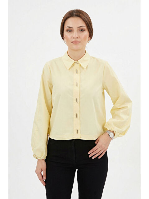 Remsa Birit Detaylı Poplin Gömlek 19556 Sarı