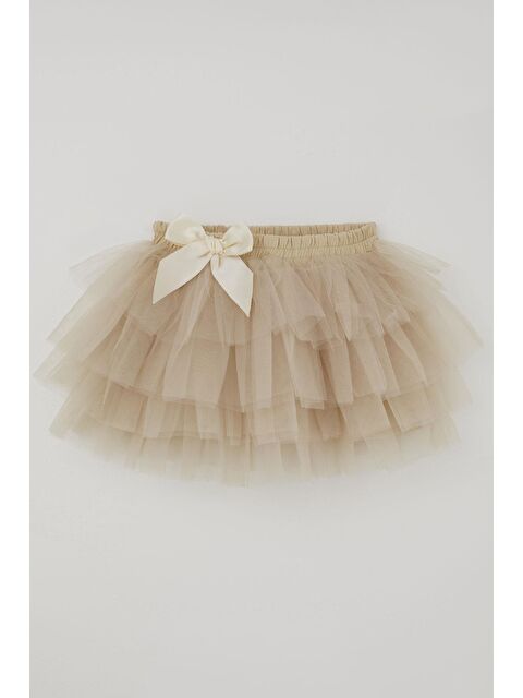 Breeze Kız Çocuk Tütü Etek Tül Detaylı Katlı Fiyonk Aksesuarlı Bej (4-8 Yaş) - S000493739-19928