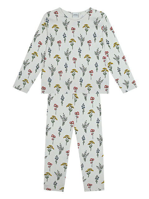Antebies Organik Bej Uzun Kollu Kız Çocuk Pijama Takımı