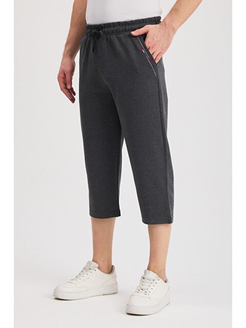 Mmetalic Erkek Yanları Cepli Antrasit Bermuda Diz Altı Kapri Beli Ayarlanabilir Lastikli Uzun Şort MTLCE108 - S000363300-29666