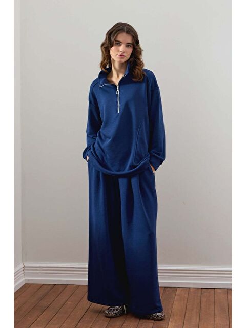 Ceylan Otantik İndigo 3 İplik Yarım Fermuarlı Eşofman Takım - S000485842-23093