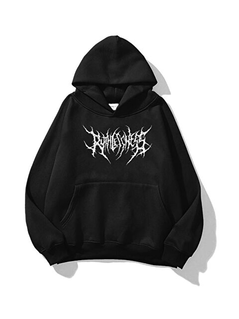 Trendseninle Unisex Siyah Gothic Ruthless Baskılı Kapüşonlu Sweatshirt Hoodie - S000269278-6381