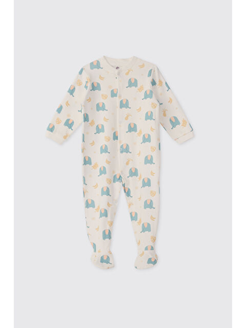 Panço Yenidoğan Mavi fil Desenli Beyaz Tulum - S000526091-20063