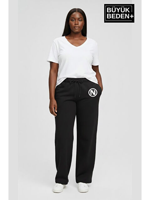 Süperlife Kadın Büyük Beden N Logo Baskılı Rahat Kesim Lastikli Bel Paça Reçme Eşofman Altı SPR26EAK952-4 - S000482439-19351