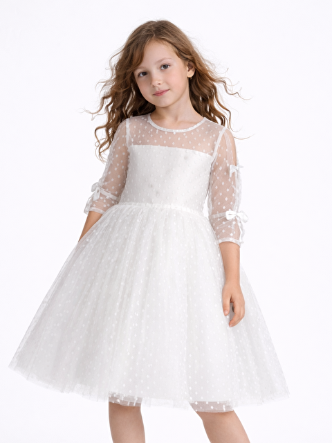 Casabony Beyaz Dantelli Tütülü Parti & Bayramlık Elbise - S000495292-20063