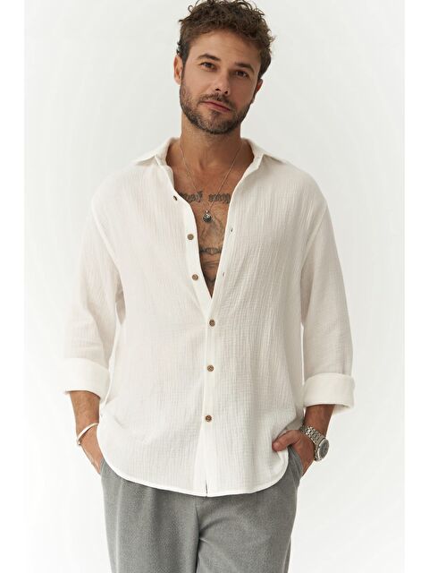 Bohemai Herman Oversize Erkek Beyaz Müslin Gömlek - S000513701-20063
