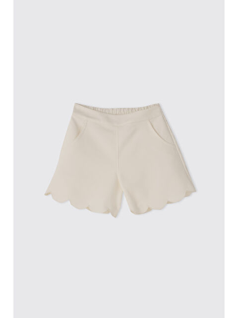 Panço Kız Çocuk Paçası Dilimli Beyaz Şort