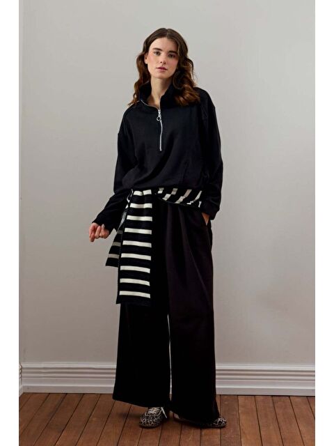 Ceylan Otantik Siyah 3 İplik Yarım Fermuarlı Eşofman Takım - S000485842-19351