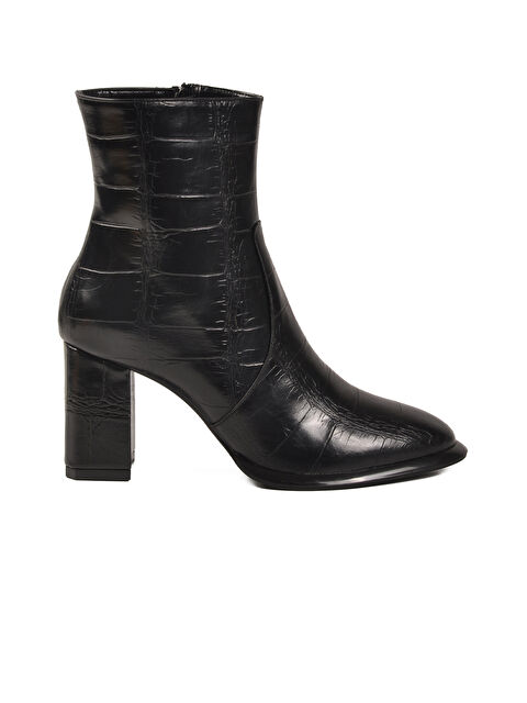 Ayakmod Siyah Kroko Polarlı Fermuarlı Kadın Topuklu Bot 878601 Z - S000494656-14430