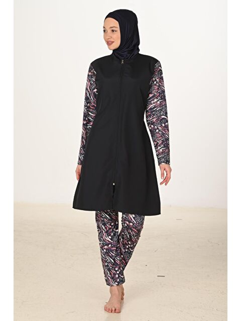 Fantasy Tam Kapalı Desenli Paraşüt Kumaş Tesettür Mayo 3430