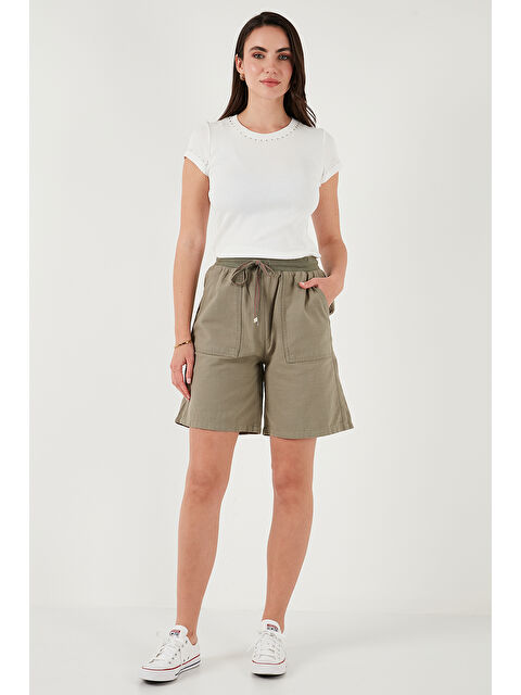 Lela Pamuklu Relaxed Fit Yüksek Bel Cepli Kadın Mini Şort 668YP5384 - S000380565-18547