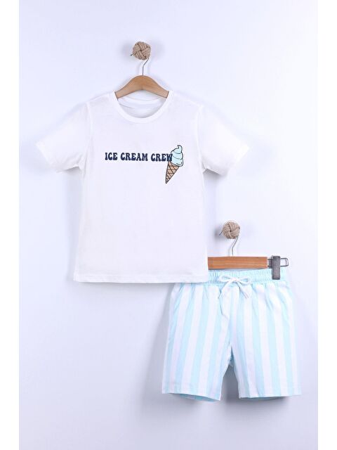 Monila Erkek Çocuk Dondurma Baskılı Pamuklu Tshirt Ve Çizgili Şort Alt Üst Takım - S000514993-20055