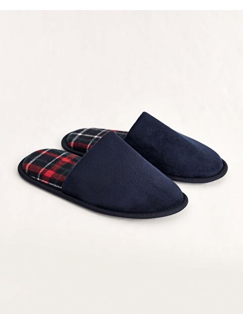 Chirpy Erkek Lacivert Süet Ekose Desenli Kışlık Ev Terliği- Luke-E - S000462985-21164