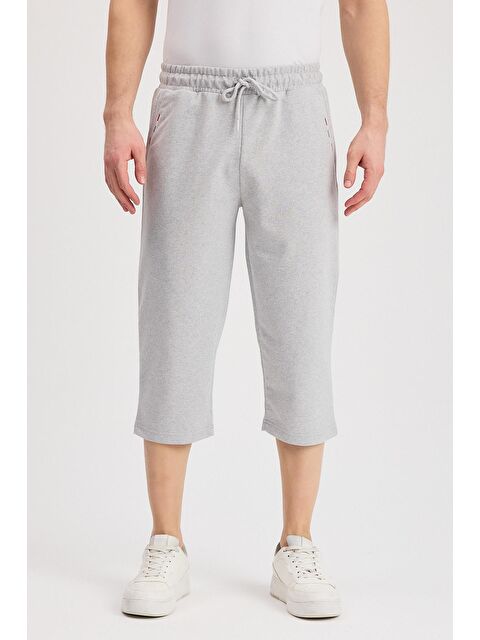 Mmetalic Erkek Yanları Cepli Gri Bermuda Diz Altı Kapri Beli Ayarlanabilir Lastikli Uzun Şort MTLCE108 - S000363300-20600