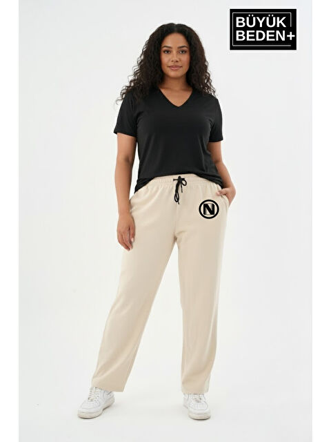 Süperlife Kadın Büyük Beden N Logo Baskılı Rahat Kesim Lastikli Bel Paça Reçme Eşofman Altı SPR26EAK952-4 - S000482439-19928