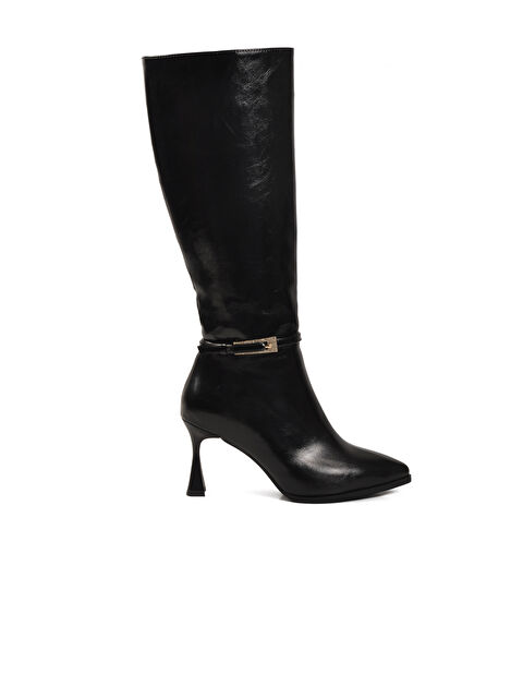 Ayakmod Siyah İçi Kürklü Fermuarlı Kadın İnce Topuklu Çizme 9652013 Z - S000494658-19351