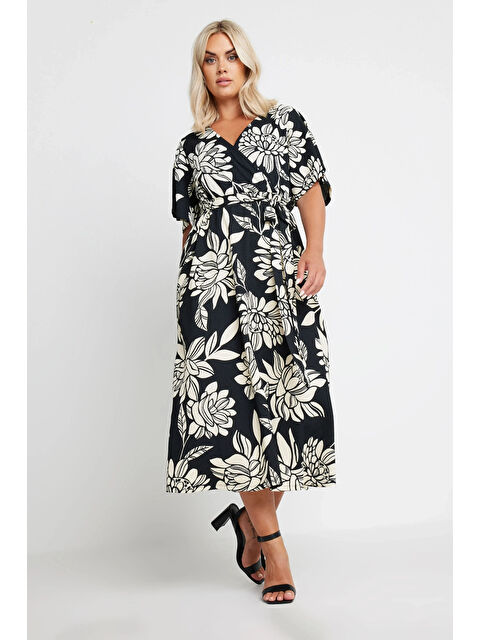 Stil Diva Büyük Beden Kısa Kollu V Yaka Kuşaklı Anvelop Elbise 137987 - S000355409-19351