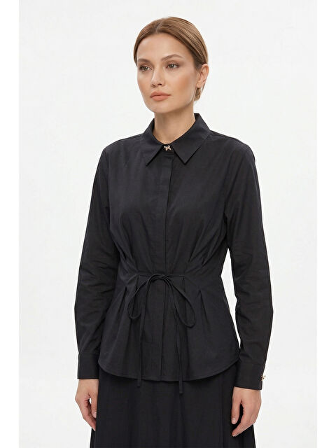 Remsa Bağlama Detaylı Gömlek 19515 Siyah